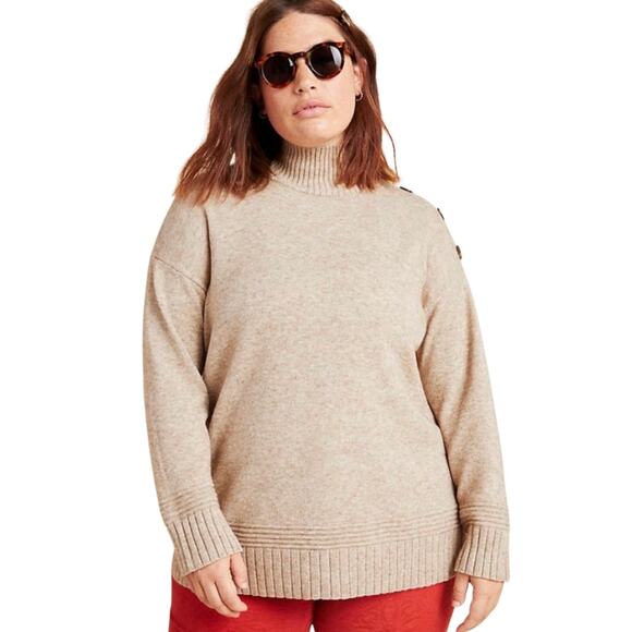 Anthropologie Sweaters - Anthropologie Margarita Taupe Tunic Sweater Mock Neck Shoulder Buttons 1X NWT